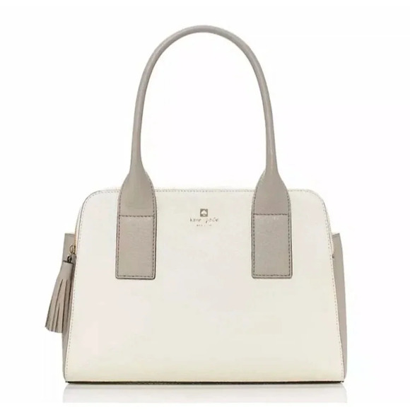 KATE SPADE | Southport Avenue Lydia Pebble Leather Gray Taupe Off White Tassel - Picture 1 of 10